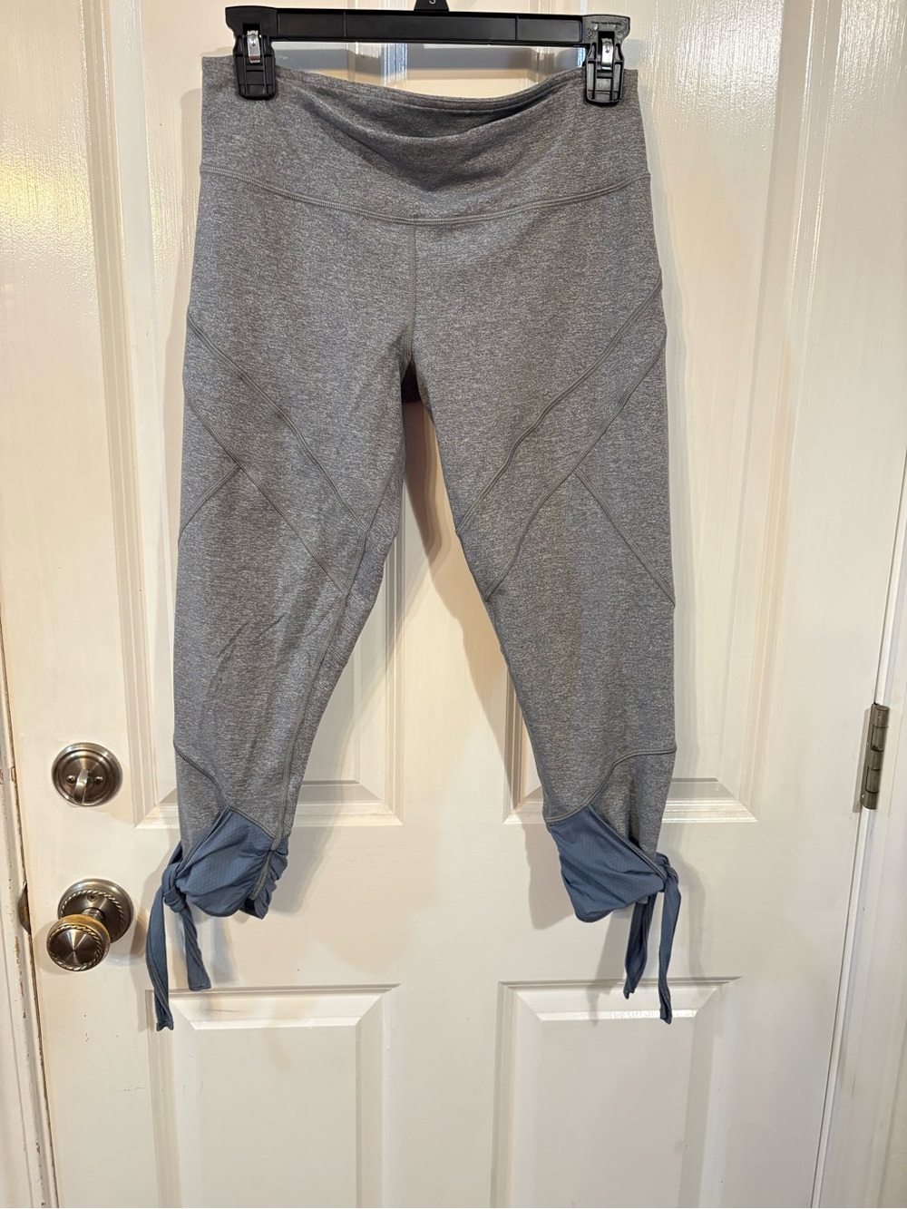 lululemon athletica Heather Gray Capri Leggings with Blue Tie Cuffs